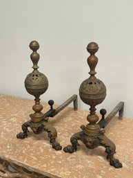 Brass Lion Head Andirions