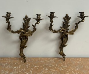 Pair Of Vintage Brass Candle Sconces