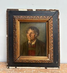 Antique Oil On Board Painting Of Man With Pipe