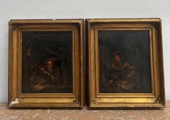 2 Antique Oil On Tin Paintings