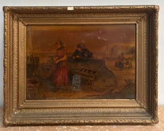 Antique Oil On Canvas Of Guy And Girl