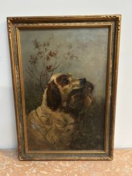 Oil On Canvas Of Dog With Duck. Artist Helen Kennedy