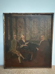 Antique Painting Of Two Men And A Woman Colonial Times
