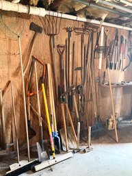 Huge Lot Of Gardening Yard Tools And Brooms