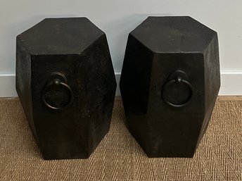 Pair Of Fibercast And Metal Side Tables