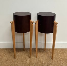 Pair Of Post Modern Art Deco Style Wooden Pedestals