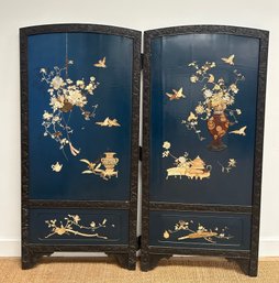 Japanese Antique Hardwood, Lacquer And Shibayama 2 Fold Dressing Screen