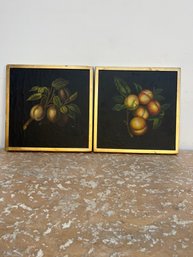 Pair Of 13' Sq Framed Fruit Still Life Oil Paintings