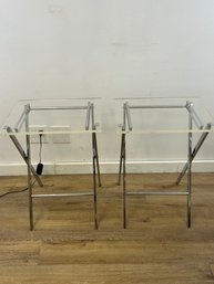 Pair Of Mid-Century Chrome And Lucite End Tables