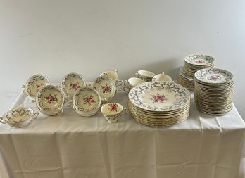 75 Piece Royal Crown Derby Grey Scroll Dinnerware