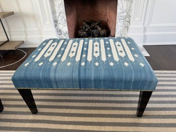 Blue And White Dhurrie Upholstered Ottoman