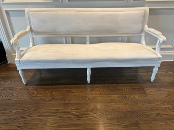 Antique French White Painted Bench