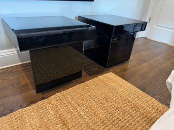 Pair Of Custom Black Beveled Glass Side Tables