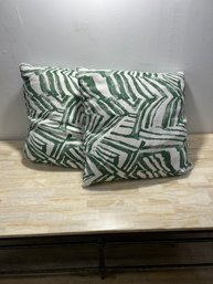 Pair Of Green And White Outdoor Throw Pillows (1of2)