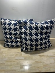 Pair Of Blue And White Outdoor Throw Pillows