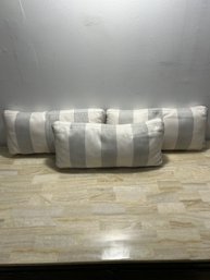 3 Cream And Gray Outdoor Throw Pillows