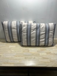 Pair Of Grey And Tan Striped Outdoor Throw Pillows