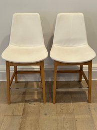 Pair Of White Leather Counter Chairs