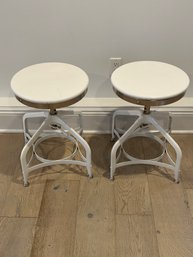 Pair Of Restoration Hardware White Metal Stools
