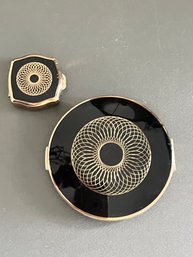 Pair Of Vintage Art Deco Stratton Blue And Gold Powder Make Up Compacts