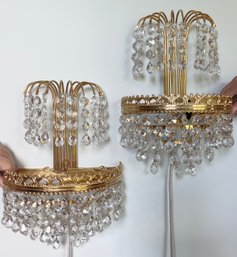 Pair Of Brass And Crystal Sconces