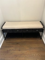 Distressed Metal Bench With Cushion