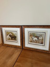 Two Dog Prints In Burl Frames