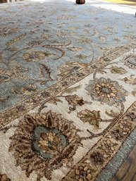 Blue And Cream Floral 9x12 Wool Area Rug