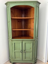 Green Painted Wood Corner Cabinet