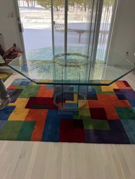 5' Mid Century Octagonal Glass Table With Glass Base