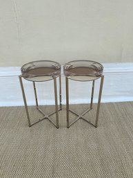Pair Of Poliform Lucite And Chrome Side Tables