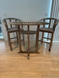 Teak High Table With Two Teak Bar Stools
