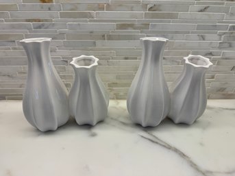 Pair Of Small Porcelain Conjoined  White Bud Vases