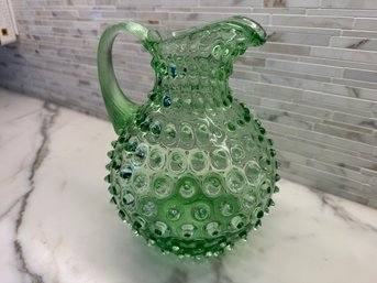 Vintage Green Glass Hobnail Pitcher