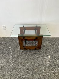 Industrial Glass And Wood Side Table