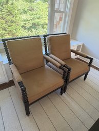 Pair Of Tommy Bahama Brown Upholstered Armchairs