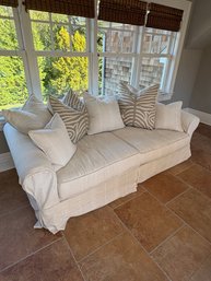 Rumrunner Ivory Sofa With Gray And Ivory Throw Pillows