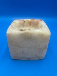 4'sq Carved Alabaster Stone Candle Holder