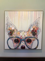 Signed Oil On Canvas Of Dog With Glasses