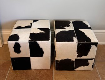 Pair Of Cowhide Ottomans/stools