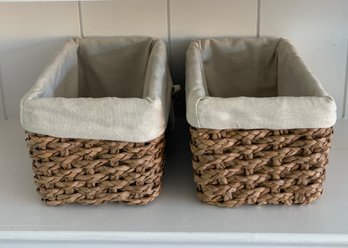 Pair Of Woven Seagrass Baskets With Liner