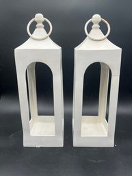 19' Pair Of Pottery Barn White Caleb Metal Lanterns (1 Of 2 Available)