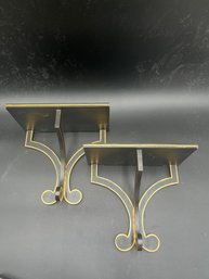 Set Of 2 Wood Wall Shelves Hand Painted Black With Gold Trim 2 Of 2 Available