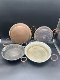 Lot Of 4 Vintage French Copper Au Gratin Pans With Thin Lining