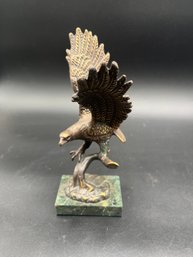 8' Antique Brass Eagle On Green Marble Base