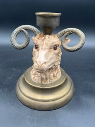 7' Vintage Brass Ram's Head Candle Holder
