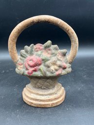 Vintage Cast Iron Floral Basket Door Stop