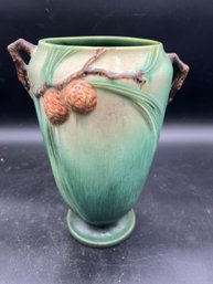 10' Vintage Roseville Pine Cone Green Vase (no Mark)