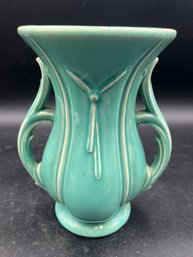 8' Vintage 1940s McCoy Double Handled Green Knot Tie Vase