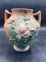 8' Vintage 1940s Roseville Magnolia 92-3 Double Handled Vase